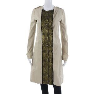 Gryphon New York Womens Trench Coat Beige Cotton Button Long Sleeve Size XS